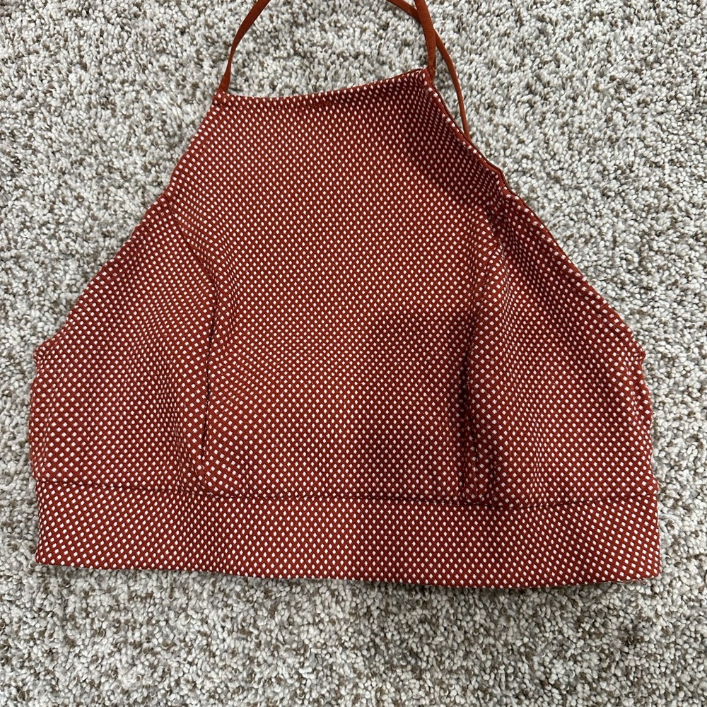 Urban Outfitters Polka Dot Halter Crop Top in Rust